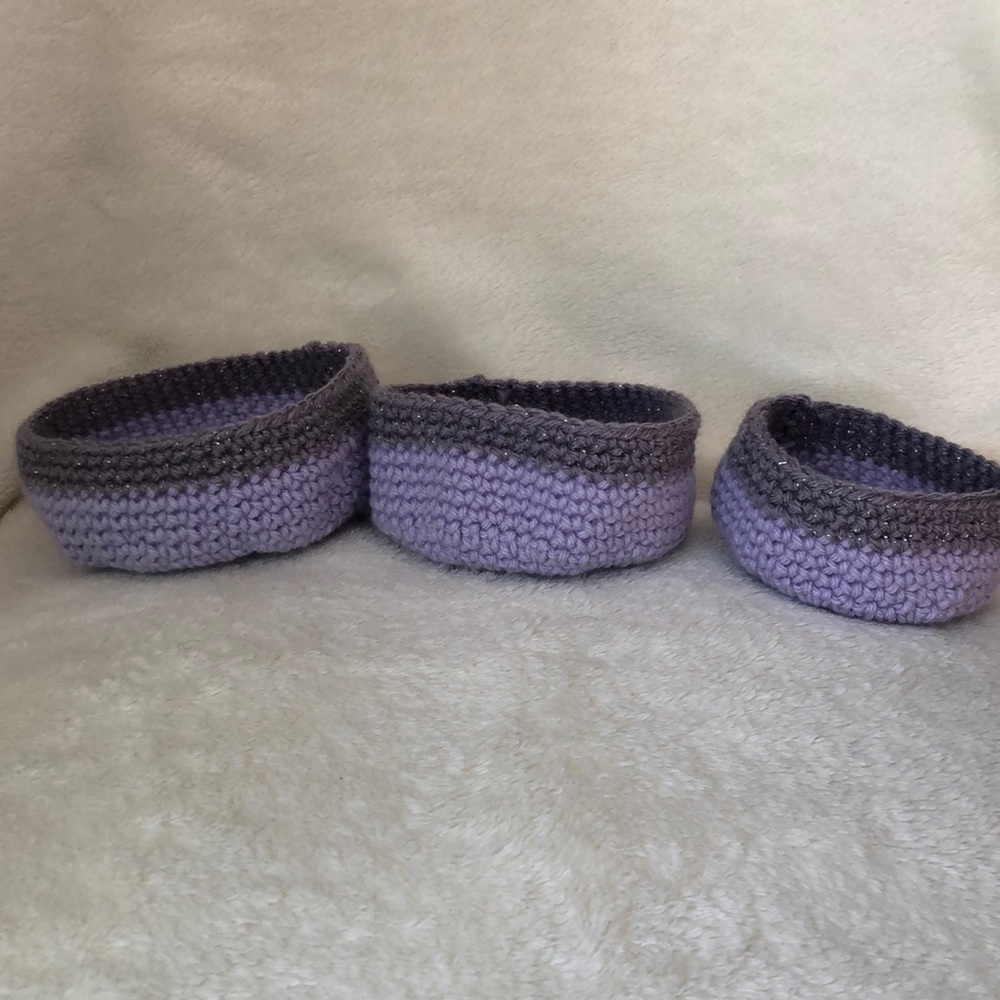 NWT Set of 3 stackable hand crocheted baskets